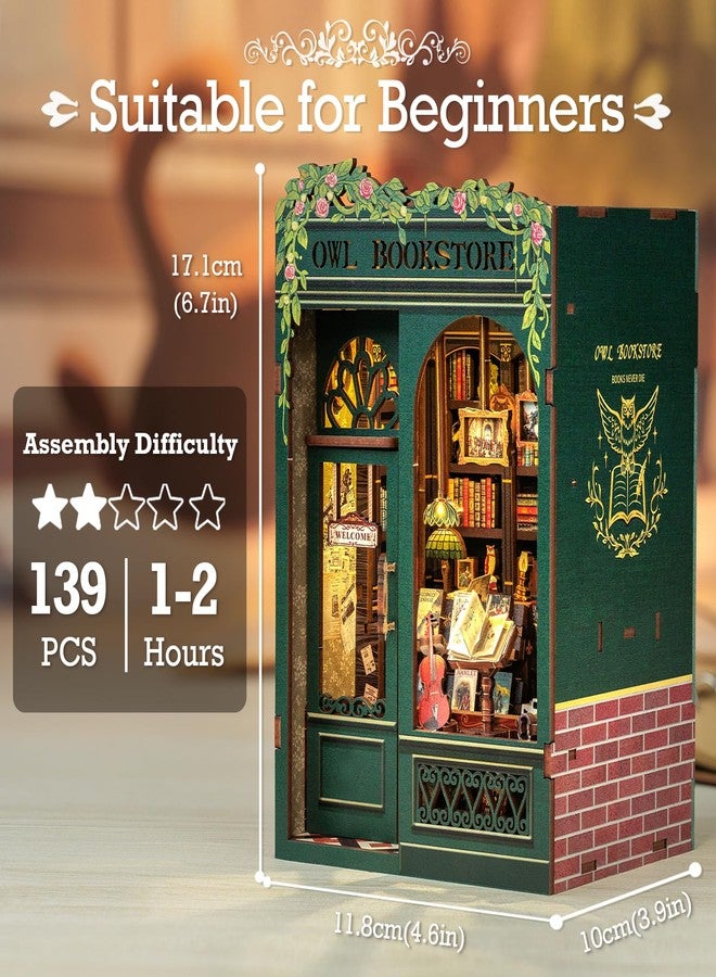 Cutefun Book Nook 3D Wooden Puzzles for Adults, 139 Pieces, DIY Miniature House Kit, Bookshelf Decoration, Nook Puzzle, Tiny House Gifts for Women, Teens and Book Lovers (OWL Bookstore) - Image 3